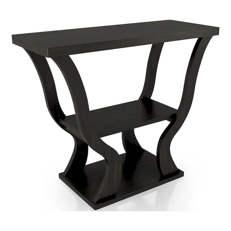Espresso Particle Board Console Table with Open Shelf & Tapered Profile – Transitional Style