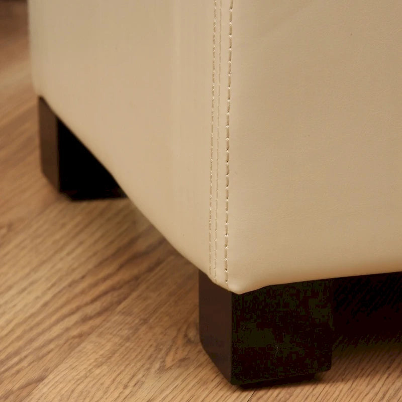 Off-White Faux Leather Storage Bench, 1-Seat, Large