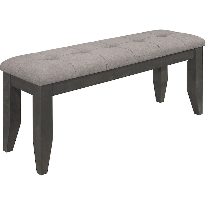 Grey Button-Tufted Upholstered Dining Bench with Walnut Legs – Retro Style