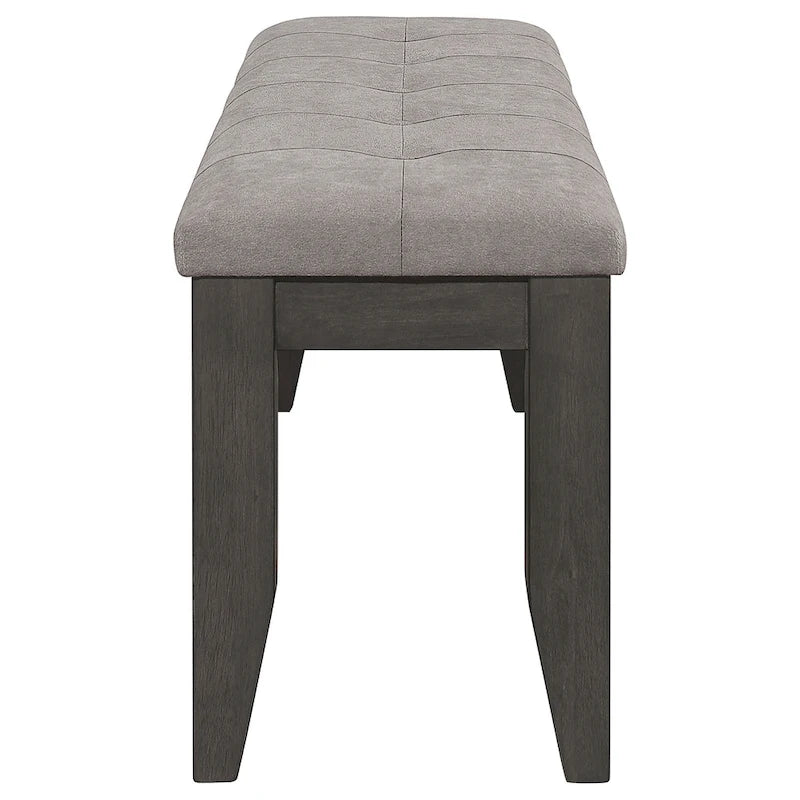 Grey Button-Tufted Upholstered Dining Bench with Walnut Legs – Retro Style