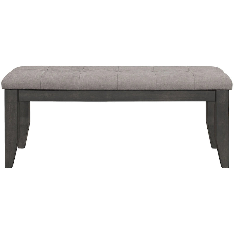 Grey Button-Tufted Upholstered Dining Bench with Walnut Legs – Retro Style