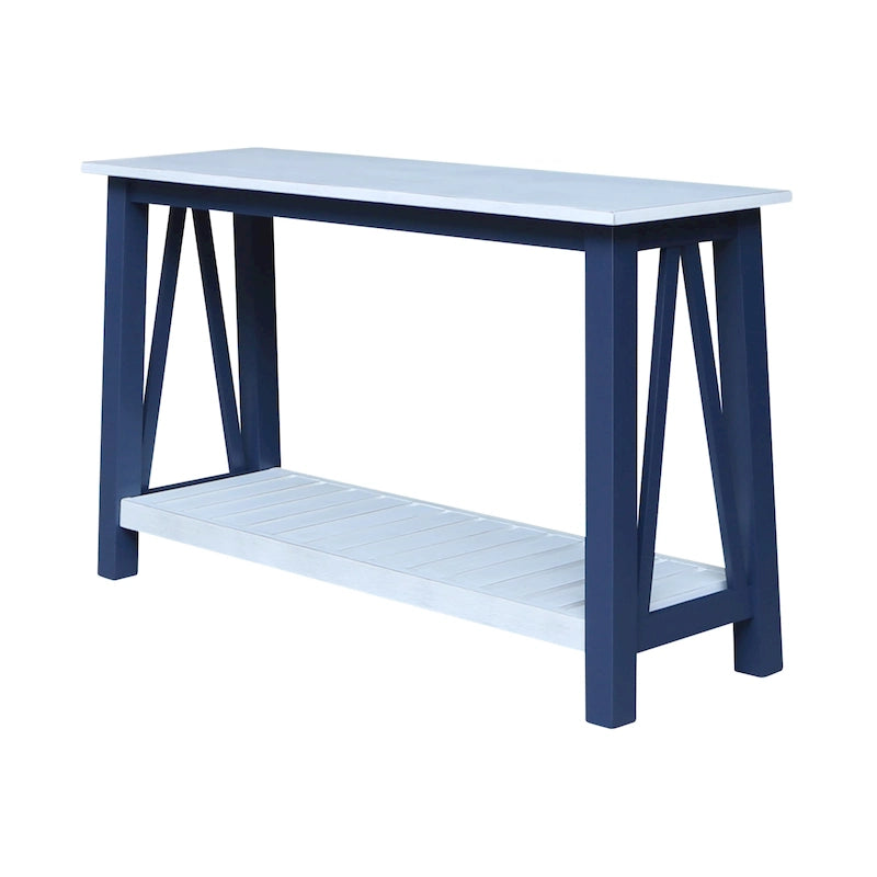 White / Unfinished / Blue Solid Parawood Console Sofa Table with Lower Shelf – Butcher Block Top