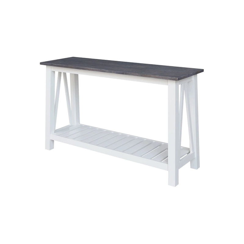 White / Unfinished / Blue Solid Parawood Console Sofa Table with Lower Shelf – Butcher Block Top