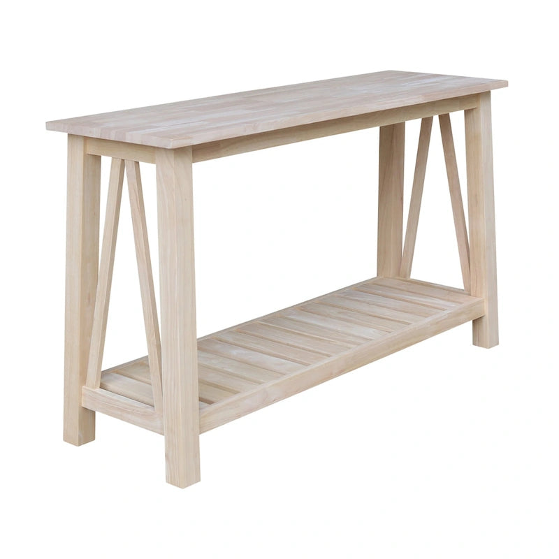 White / Unfinished / Blue Solid Parawood Console Sofa Table with Lower Shelf – Butcher Block Top