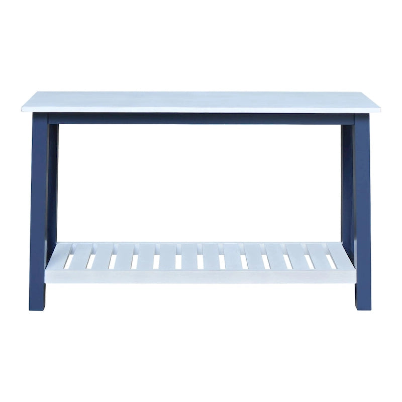 White / Unfinished / Blue Solid Parawood Console Sofa Table with Lower Shelf – Butcher Block Top