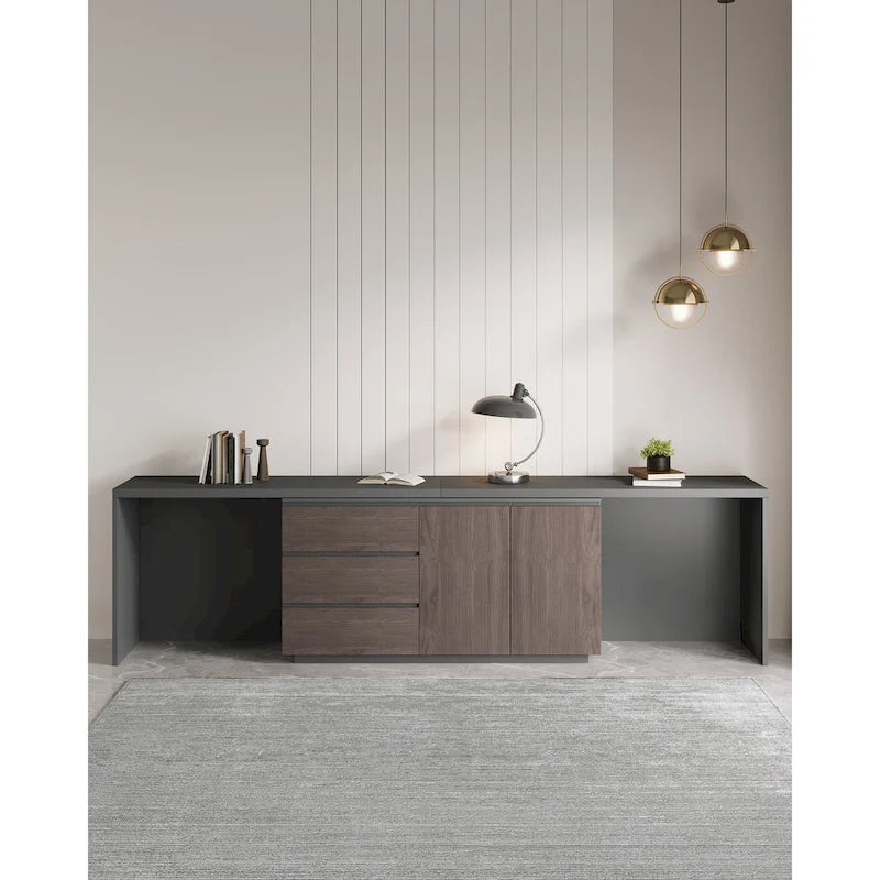 Super Large Modern Home Office Expandable Desk with Drawer Dresser for Storage