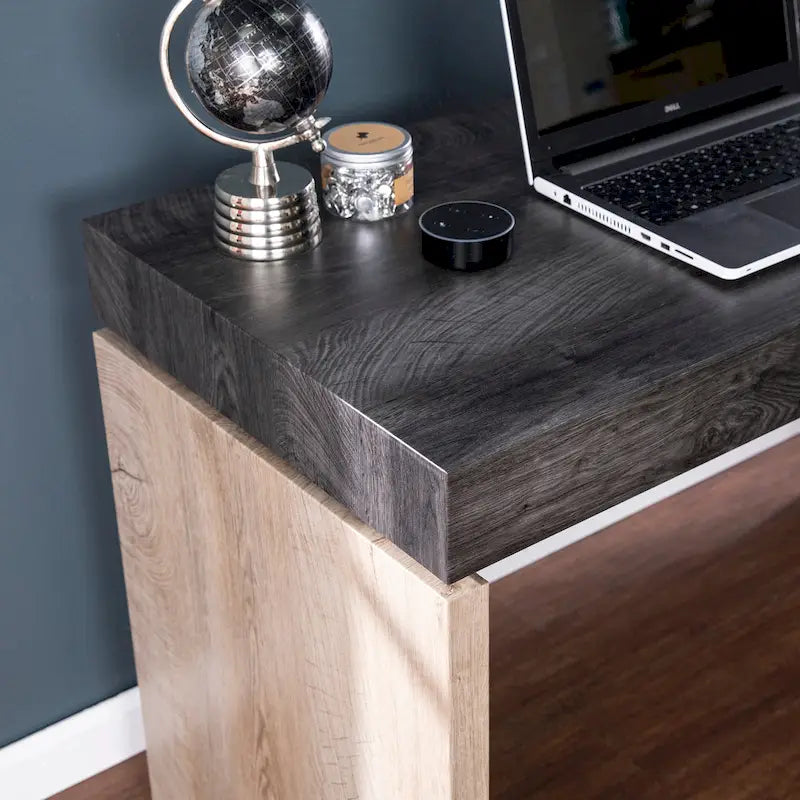 Black & Natural Two-Tone Writing Desk with Metal Legs – 1-Person