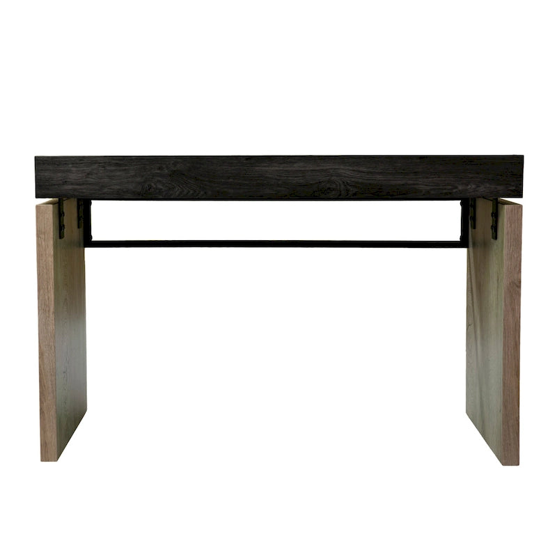 Black & Natural Two-Tone Writing Desk with Metal Legs – 1-Person