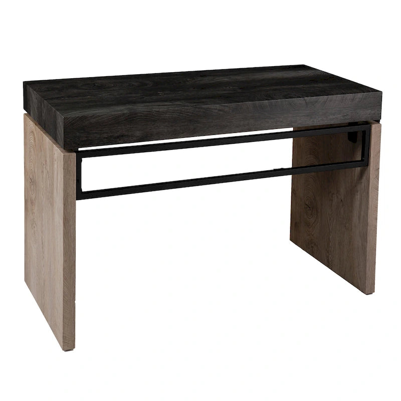 Black & Natural Two-Tone Writing Desk with Metal Legs – 1-Person