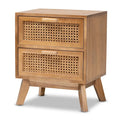 Natural Brown & Walnut Brown 2-Drawer Rattan End Table with Angled Legs