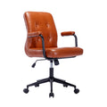 Brown / White / Black Button-Tufted PU Leather Office Chair, Mid-Back, Single Seat