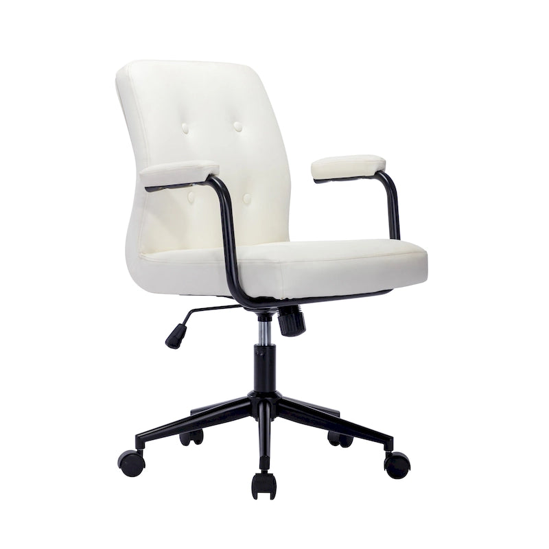 Brown / White / Black Button-Tufted PU Leather Office Chair, Mid-Back, Single Seat