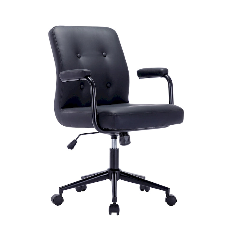 Brown / White / Black Button-Tufted PU Leather Office Chair, Mid-Back, Single Seat