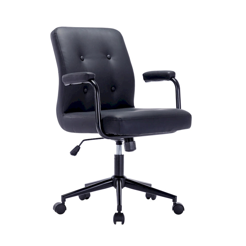 Brown / White / Black Button-Tufted PU Leather Office Chair, Mid-Back, Single Seat
