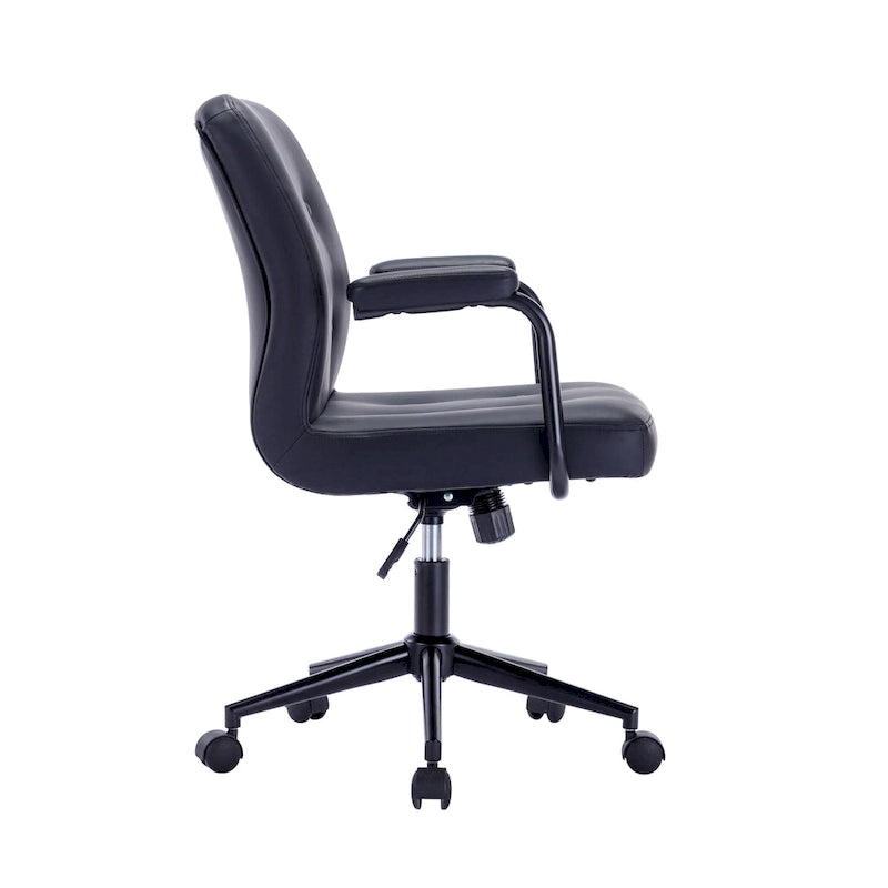 Brown / White / Black Button-Tufted PU Leather Office Chair, Mid-Back, Single Seat