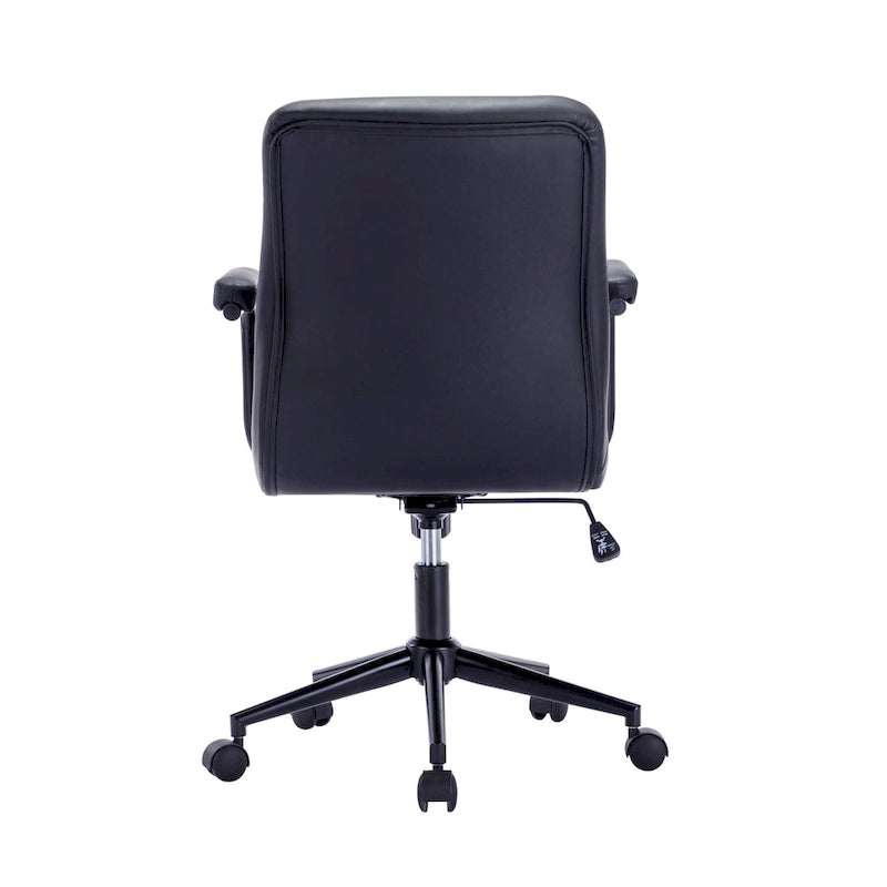 Brown / White / Black Button-Tufted PU Leather Office Chair, Mid-Back, Single Seat