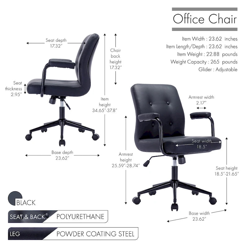 Brown / White / Black Button-Tufted PU Leather Office Chair, Mid-Back, Single Seat