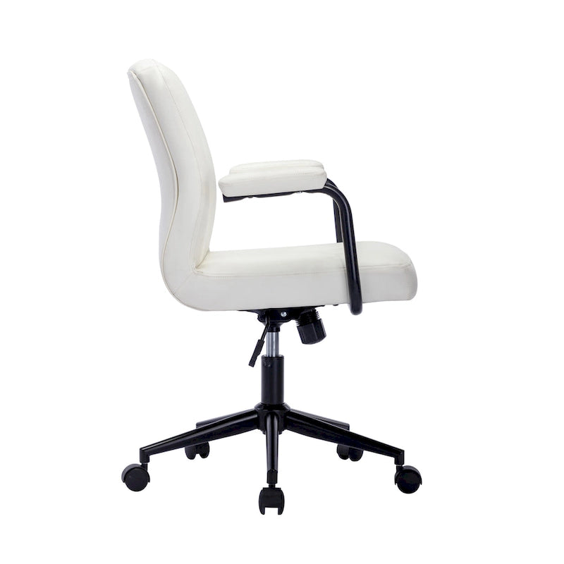 Brown / White / Black Button-Tufted PU Leather Office Chair, Mid-Back, Single Seat