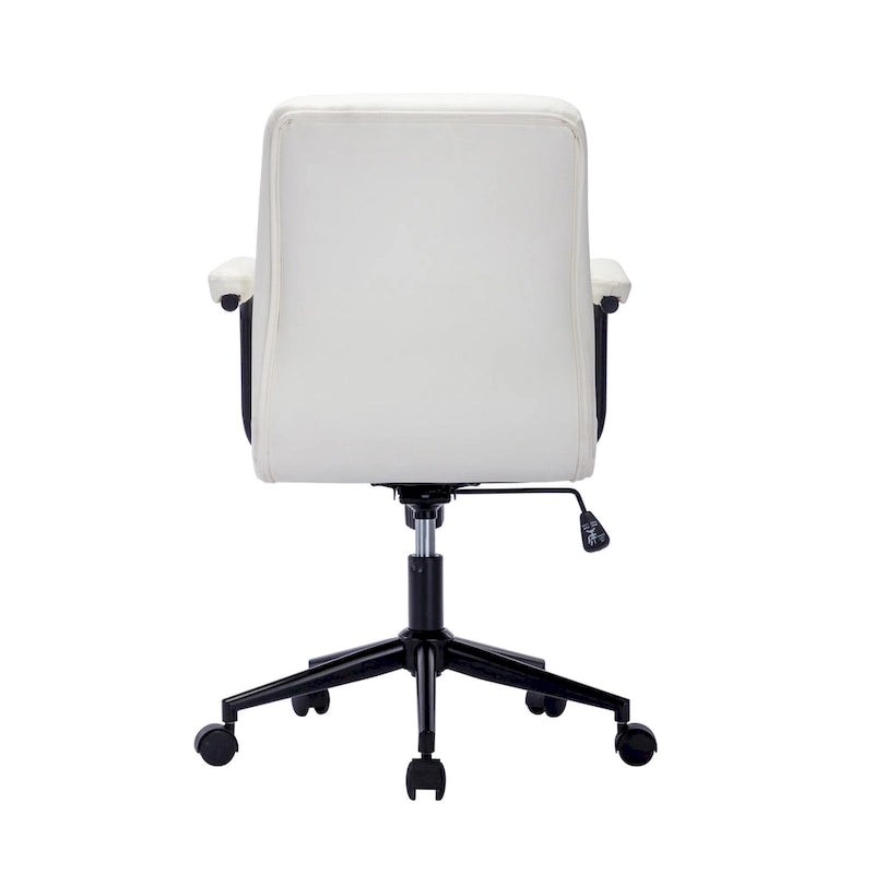 Brown / White / Black Button-Tufted PU Leather Office Chair, Mid-Back, Single Seat