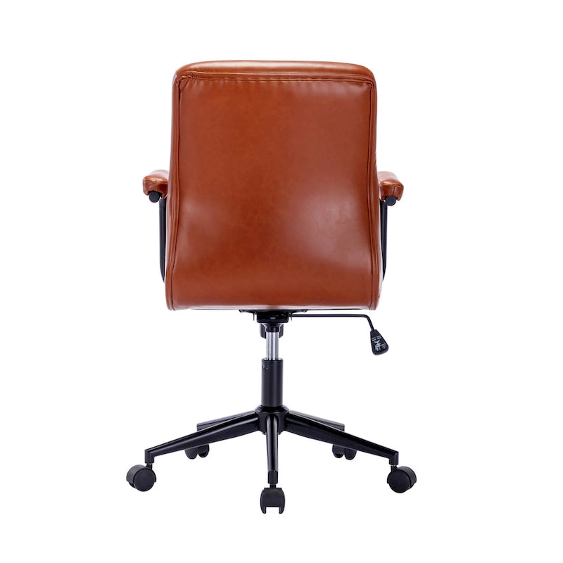 Brown / White / Black Button-Tufted PU Leather Office Chair, Mid-Back, Single Seat