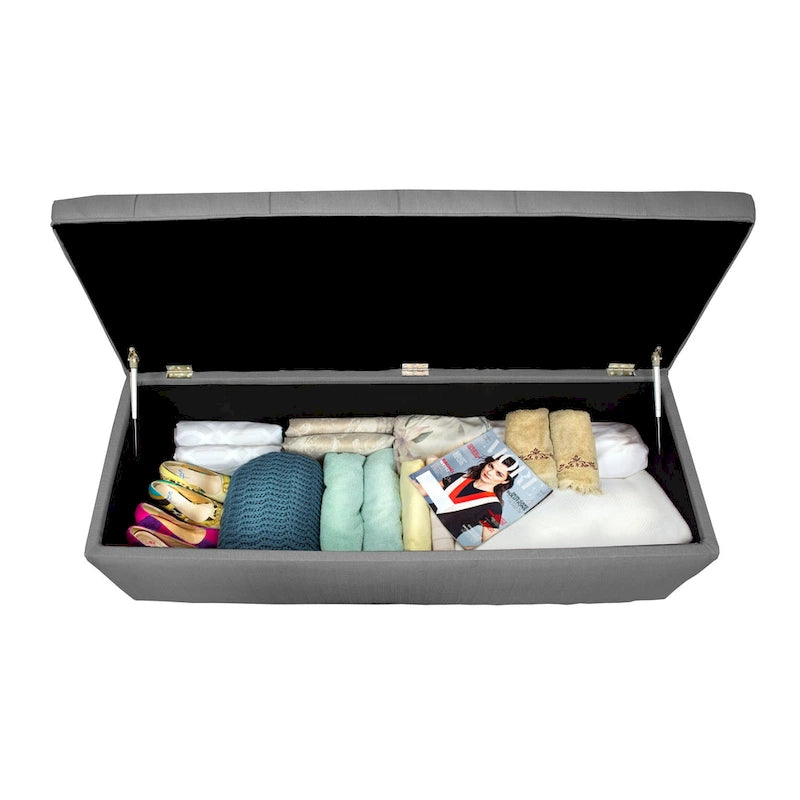 Multi-Color Linen Button Tufted Storage Bench with Espresso Wood Legs – 1-Seat