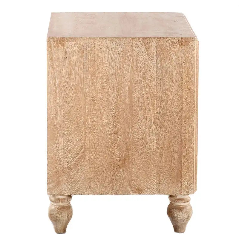 Brown / Dark Brown Solid Wood 2-Drawer Nightstand, Hand-Carved, Single