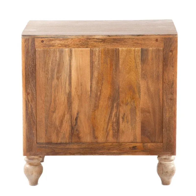 Brown / Dark Brown Solid Wood 2-Drawer Nightstand, Hand-Carved, Single