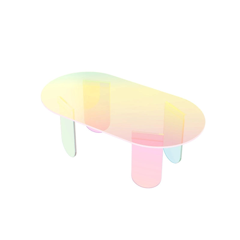 Iridescent Clear Acrylic Oval Side Table with 4 Geometric Legs – Modern