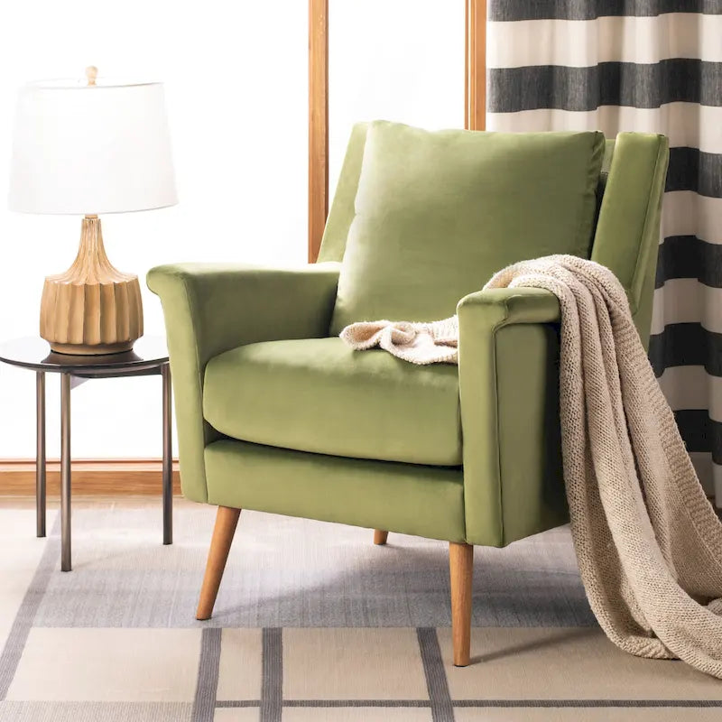 Cognac / Stone / Olive / Navy Fabric Mid-Century Armchair, Solid Oak Legs, 1-Seat
