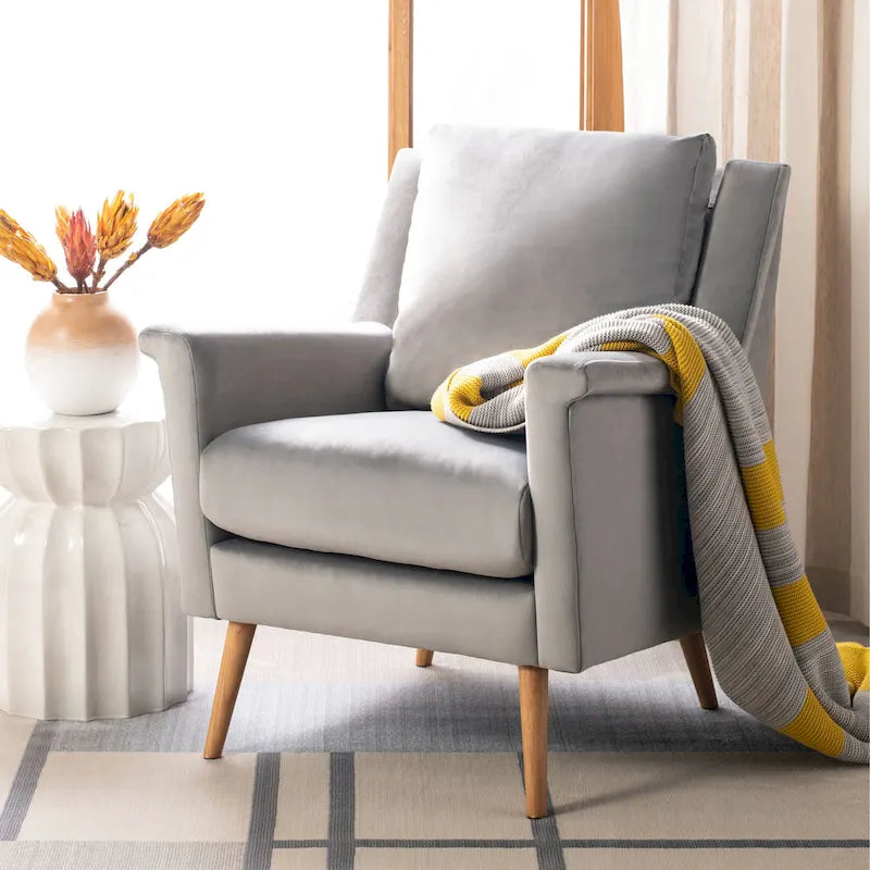 Cognac / Stone / Olive / Navy Fabric Mid-Century Armchair, Solid Oak Legs, 1-Seat