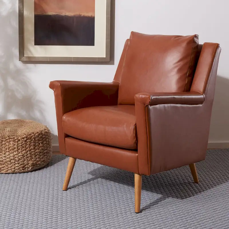 Cognac / Stone / Olive / Navy Fabric Mid-Century Armchair, Solid Oak Legs, 1-Seat