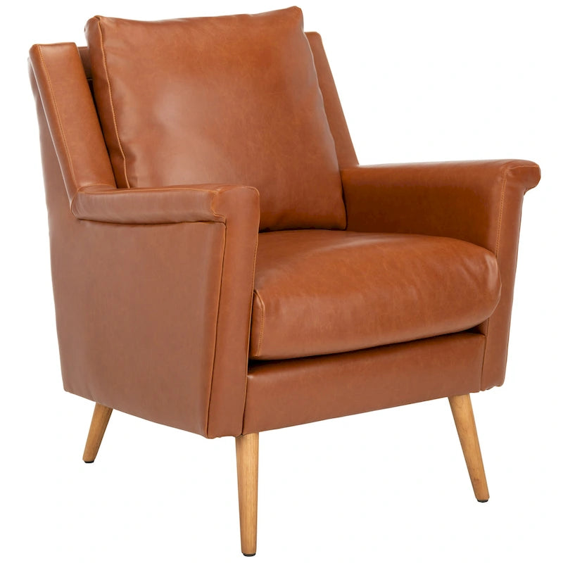 Cognac / Stone / Olive / Navy Fabric Mid-Century Armchair, Solid Oak Legs, 1-Seat