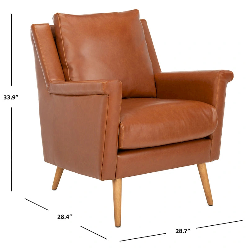 Cognac / Stone / Olive / Navy Fabric Mid-Century Armchair, Solid Oak Legs, 1-Seat