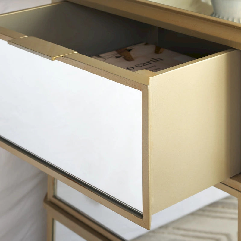 Mirror Finish 3-Drawer Nightstand, French Antique Style, Single