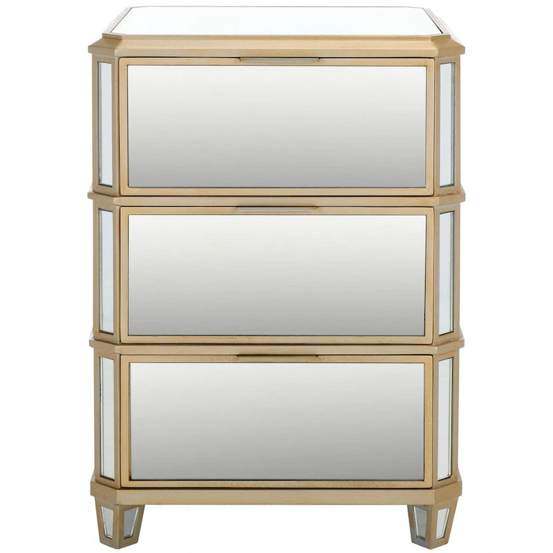 Mirror Finish 3-Drawer Nightstand, French Antique Style, Single