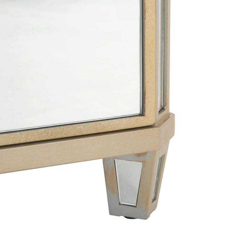 Mirror Finish 3-Drawer Nightstand, French Antique Style, Single