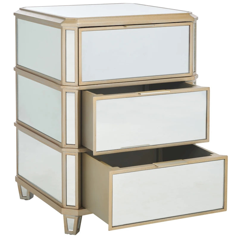 Mirror Finish 3-Drawer Nightstand, French Antique Style, Single