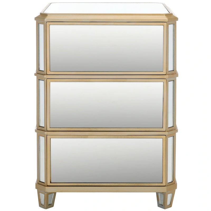 Mirror Finish 3-Drawer Nightstand, French Antique Style, Single