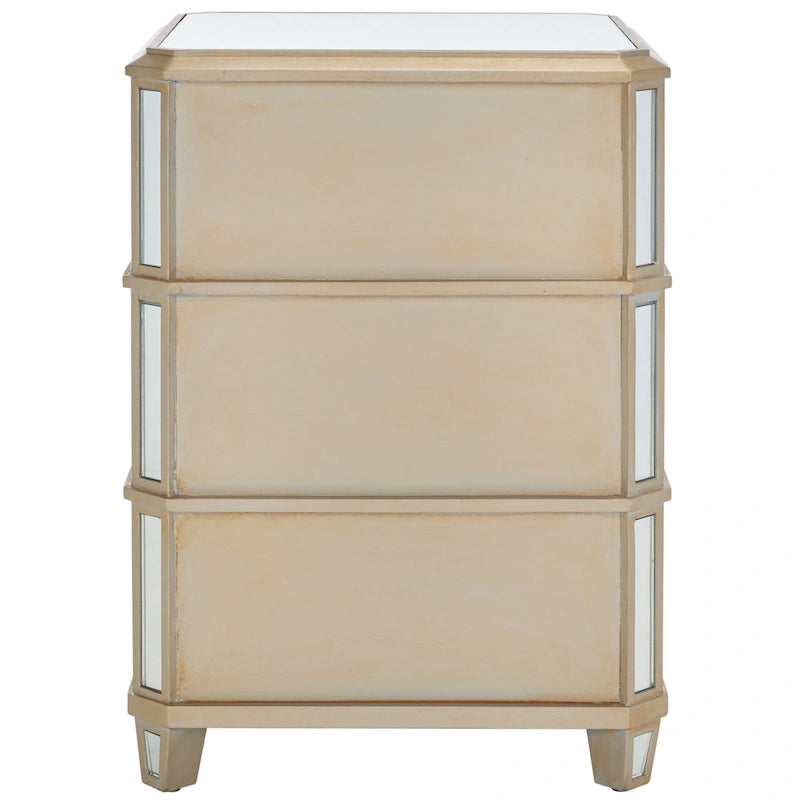 Mirror Finish 3-Drawer Nightstand, French Antique Style, Single