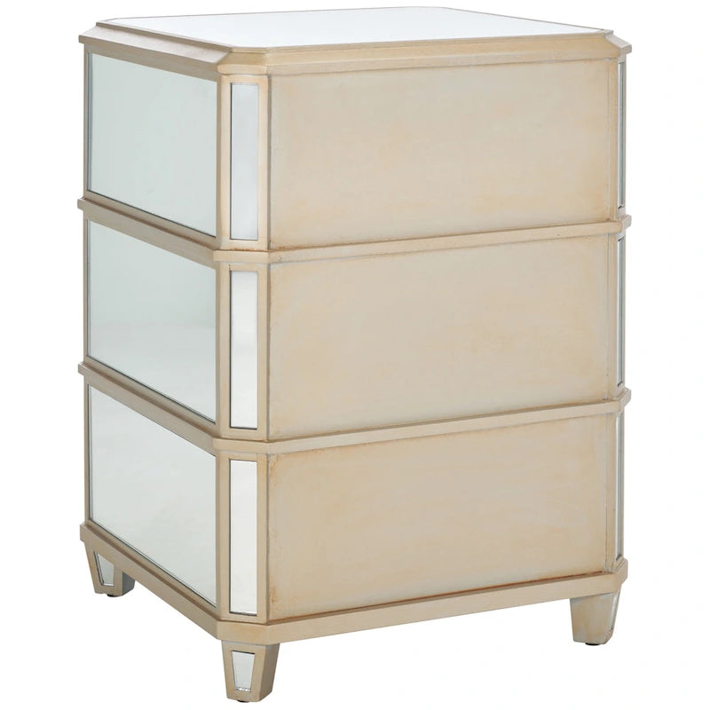 Mirror Finish 3-Drawer Nightstand, French Antique Style, Single