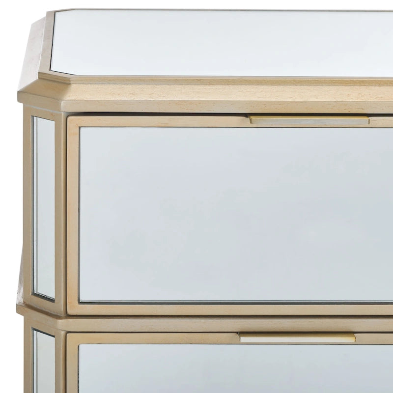 Mirror Finish 3-Drawer Nightstand, French Antique Style, Single