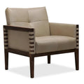 Taupe / Gray Leather Tufted Accent Chair, Wood Frame, 1-Seat