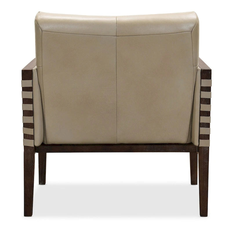 Taupe / Gray Leather Tufted Accent Chair, Wood Frame, 1-Seat