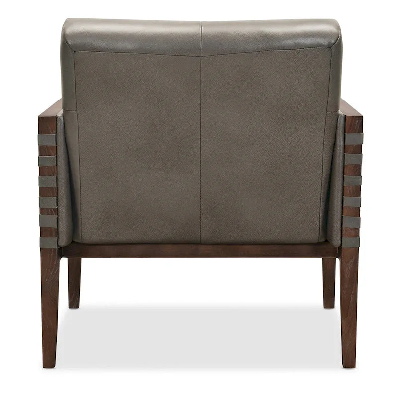 Taupe / Gray Leather Tufted Accent Chair, Wood Frame, 1-Seat