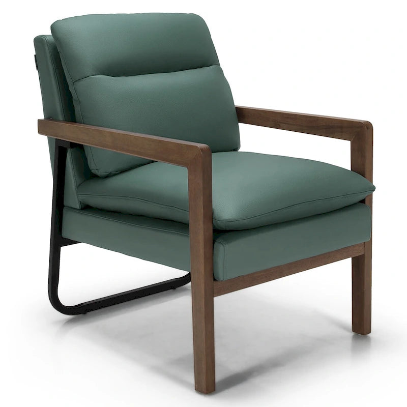 Blue Linen Accent Armchair, Single Seat, Rubber Wood Legs
