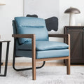 Blue Linen Accent Armchair, Single Seat, Rubber Wood Legs