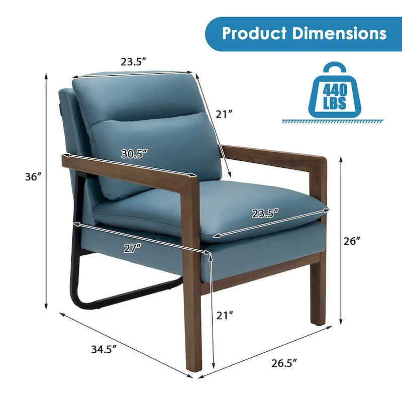 Blue Linen Accent Armchair, Single Seat, Rubber Wood Legs
