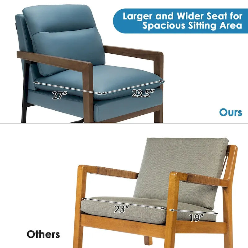 Blue Linen Accent Armchair, Single Seat, Rubber Wood Legs