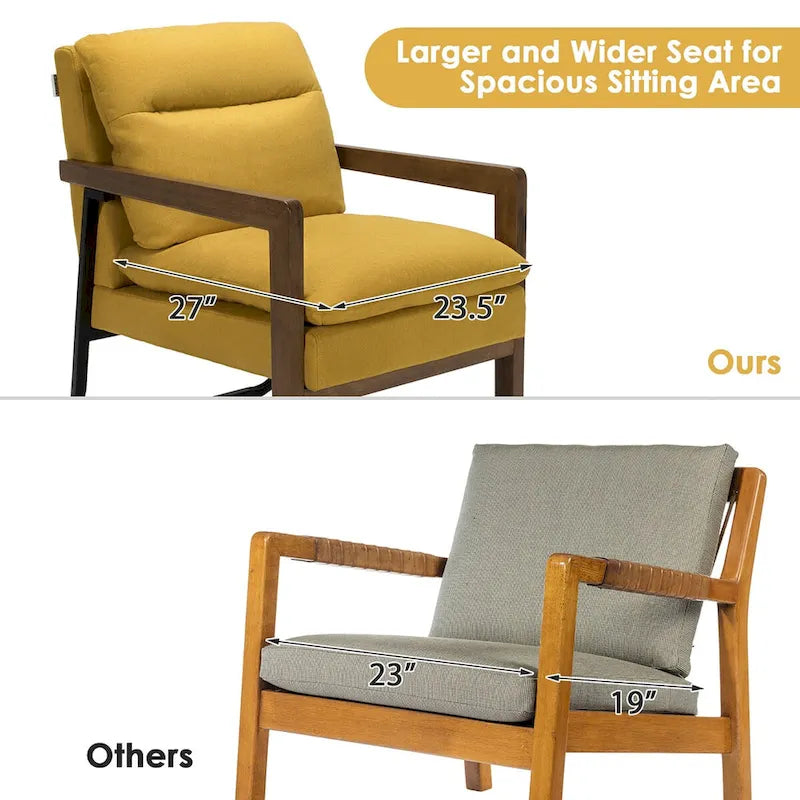 Blue Linen Accent Armchair, Single Seat, Rubber Wood Legs