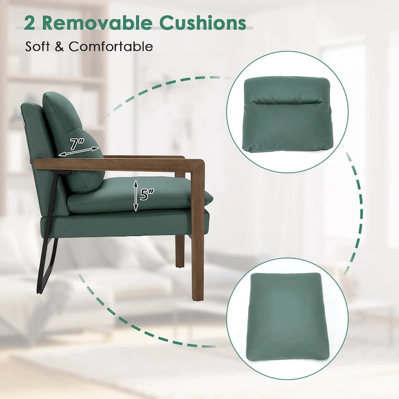 Blue Linen Accent Armchair, Single Seat, Rubber Wood Legs